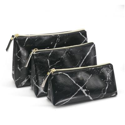 China New Fashion Pencil Brush Kit Set Marble Stone Luxury PU Logo Cosmetic Bag Set Durable Custom Girl Black Marble Foundations for sale