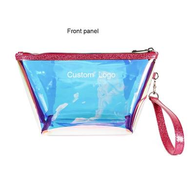 China Large Travel Toiletries Pouch Durable Holographic Clear Clear Cosmetic Clutch Cosmetic Organizer Bag Makeup Bag w/ Zipper for sale