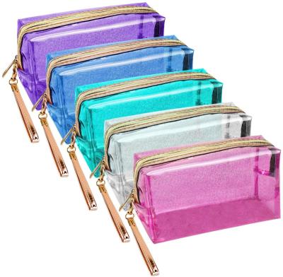 China 5 Pack Durable Waterproof Cosmetic Bags PVC Toiletry Bag Transparent Zippered Handle Tie On Portable Clear Makeup Bag Pouch For Bathroom for sale