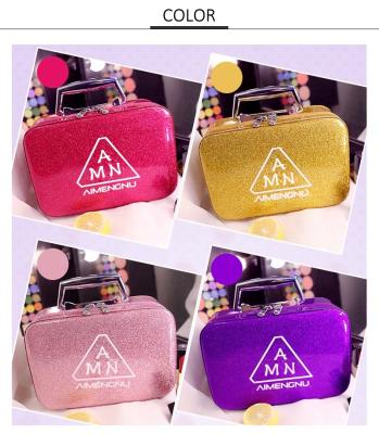 China Fashion Portable Custom Low MOQ Logo Luxury Ladies Travel Makeup Case Bag Waterproof ^ Shine Pink Glitter Case Bag Large Cosmetic Hard ^ for sale