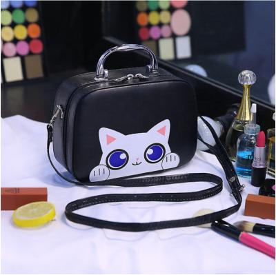 China Luxury black cute leather nylon zipper handbag luxury fashion cat handle fashion cat handle beauty storage sweeps organizer bag for girl for sale