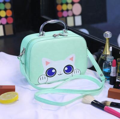 China Hot Sale Fashion Cat Fashion Cat Body Handbag Large Space PU Leather Waterproof Double Zipper Crossbody Travel Makeup Bag For Girl for sale