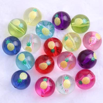 China Fashion New Fashion 20mm Jewelry 100pcs Custom Necklace Making Acrylic Round Chunky Pineapple Beads Transparent Clear Printing Fruit for sale