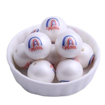 China Fashion July 4th 20 mm 100pcs New Fashion Matte Pearl Double Printing Beads For Jewelry Necklace Making Round Acrylic Chunky Beads for sale