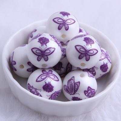 China Fashion Custom 20mm New Fashion 100pcs Chunky Necklace Acrylic Matte Pearl Printed Butterfly Beads for sale