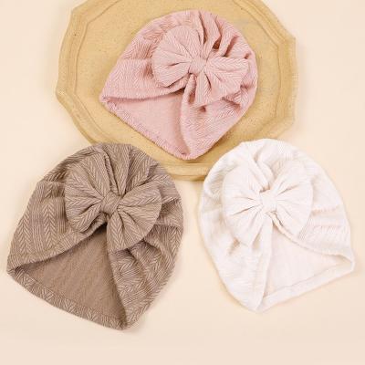 China Baby Hair Accessories Rich Nylon Fabric Solid Color Crochet Head Cover Nursery Hat Oversized Bow Turban Hats Spring Head Wraps For Baby Princess for sale