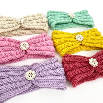 China Baby Hair Accessories Style Girls Western Wool Knitted Headband Keep Warm Hair Accessories Girls Bead Rhinestones Turban Hat for Winter and Spring for sale