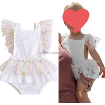 China Newborn Girl's Loose Fly Sleeve Tassels Lace Up Tutu Dress Cake Smash Outfits Princess Jumpsuit Birthday Party Overalls For Babies Girls for sale