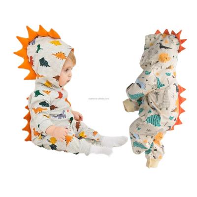 China Newest Baby Boy's Long Sleeves Dinosaur Ribbed Hooded Jumpsuit Halloween Outfits Winter Romper Long Sleeve One-Piece Baby Costume Button for sale