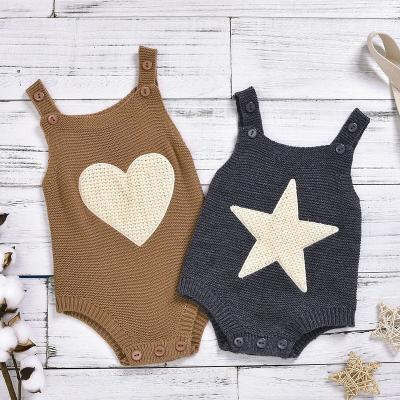 China Comfortable Breathble Newborn Unisex Unisex Siblings Winter Outfits Heart Star Shape Knitted Baby Fall Romper With Adjustable Strap Overalls Autumn Rompers for sale