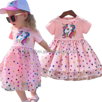 China Anti-wrinkle 1-7 Years Short Sheath Kids Dresses Unicorn Cotton Mesh Princess Dresses Girls Summer Lace Tutu Skirt For Girls Birthday for sale