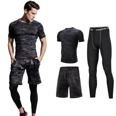 China 5pcs Men's Breathable Compression Shirt And Tights Gym Tracksuit Set Fitness Clothing for sale