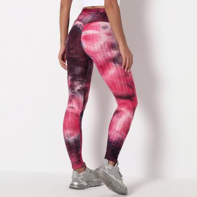 China Breathable Splice Tie Dyed Bubble Yoga Pants Ink Jacquard Slim Fit Hip Fitness Pants Lifting Gaiters Women for sale