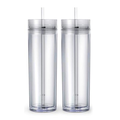 China Reusable Clear Plastic Tumbler 16 Ounce Double Wall Sustainable Water Bottle Lean Tumbler With Straw Coffee Mug For Travel for sale