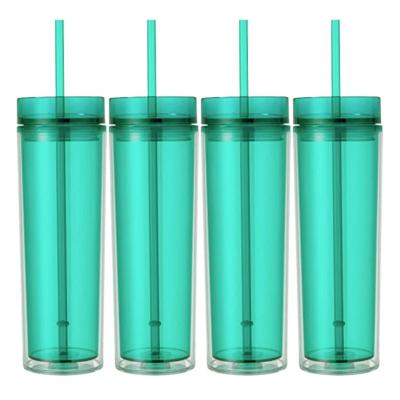 China Wholesale 16Oz Tumbler Insulated Double Wall Sustainable Acrylic Water Cup With Lid And Straw Plastic Bottle for sale