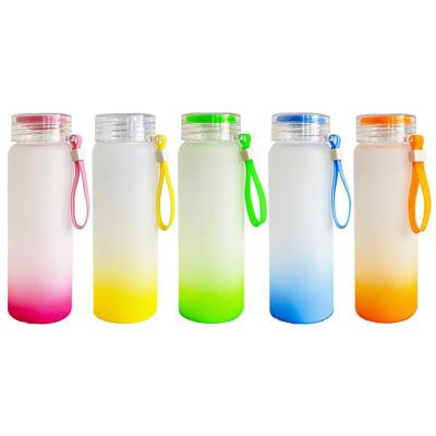 China Wholesale Viable 17 Ounce Frosted Glass Colored Glass Drinking Bottle Sublimation Ombre Gradient Tumble Glass Water Bottle With Lid for sale