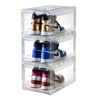 China Viable Clear Shoes Box Magnetic Collapsible Plastic Shoe Organizer Shoebox Storage Sneakers for sale