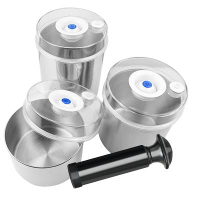 China Freshness Preservation 700ML-1300ML Food Storage Containers Pumpable Vacuum&Air Round Stainless Steel Storage Tight Cylinders for sale