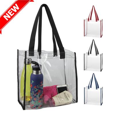 China Fashion Clear PVC Tote Bag Waterproof Transparent Waterproof Traveling Custom Logo Printed PVC Tote Bag for sale