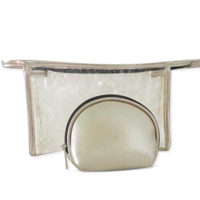 China Hot Selling Fashion High Quality Clear 2pcs PVC Transparent Makeup Bag Cosmetic Bag With Zipper for sale