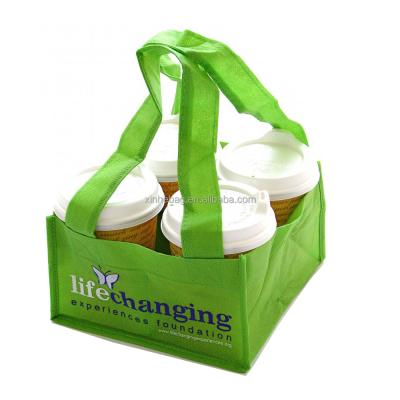 China Easy Carrying Custom Handled Printed Non Woven 4 Coffee Cup Bags / Coffee Bag for sale