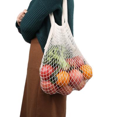 China 100% Reusable Eco-friendly Cotton Fruit Vegetable Grocery Bag Rope Handle Mesh Grocery Bag for sale