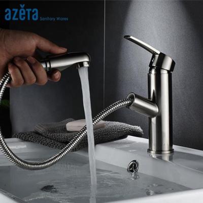 China Metered Faucets Brushed Nickel Hot Cold Water Tap Pull Out Single Lever Faucet Bathroom Basin Mixer Tap for sale