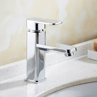 China Modern Simple Handle Bathroom Square Faucets Chrome Wash Face Basin Faucets Metered Brass Mixer Taps for sale