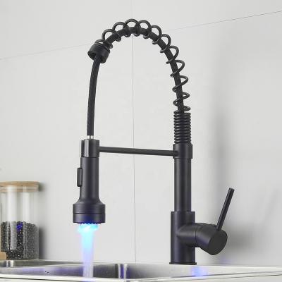 China Modern Azeta LED Light Black Brass Single Handle Pull Down Faucet Cold And Hot Water Kitchen Faucet for sale