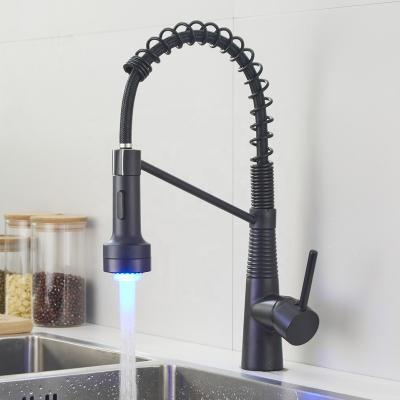 China Modern New Arrival LED Black Kitchen Faucet Brass Single Handle Pull Down Spout Kitchen Water Faucet for sale