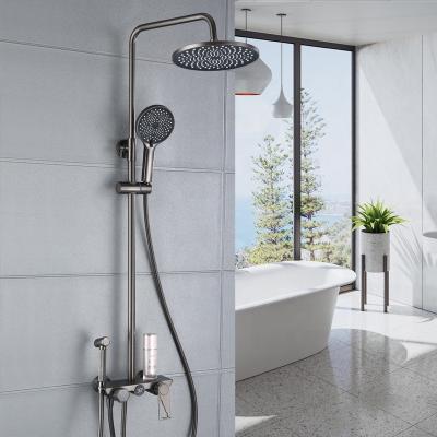 China With New Design Slide Bar Wall Mount Luxury Brass Rainfall Hot Cold Water Faucet Bathroom Shower Mixer Set for sale