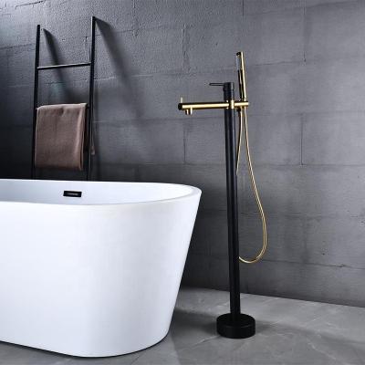 China Without Floor Mount New Bathroom Gold Black Slide Bar Free Standing Bathtub Faucet Set Tub Filler for sale