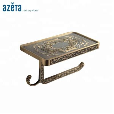 China Large Antique Finished Bathroom Exterior Accessories Set Wall Mounted Tissue Toilet Paper Roll Holder With Shelf for sale