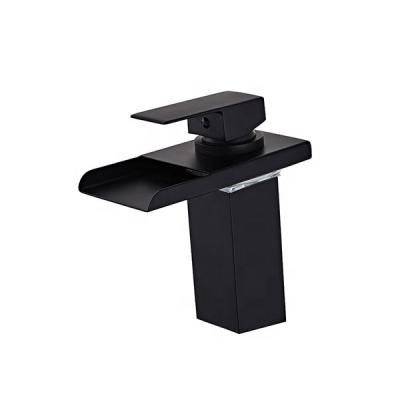 China Black Brass Single Lever Color Changing Metered Waterfall Faucets Bathroom Sink Basin Water Faucet With LED for sale