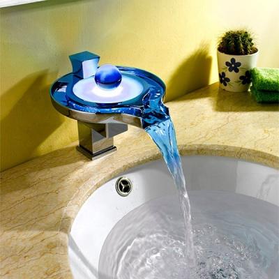 China Modern Hydro Electric Operated Temperature Change Bathroom Sink Faucet RGB LED Water Faucet Light for sale