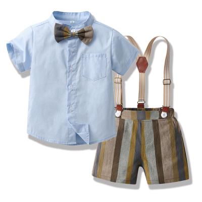 China High Quality Boys Summer Anti-Wrinkle Sleeve Shorts Set Bow Shirt Soft Strap Striped Shorts Multi Piece Set For Kids Dress for sale