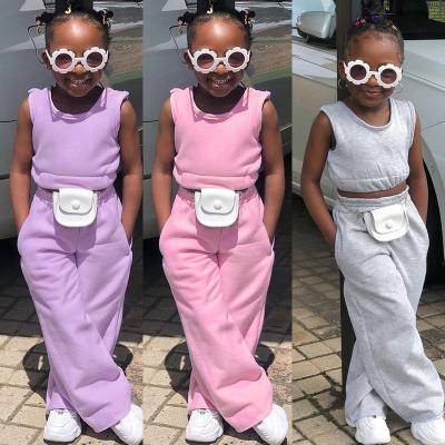 China European fashion breathable 3 colors and American popular children's clothing girls new casual sleeveless vest long panty suit for sale