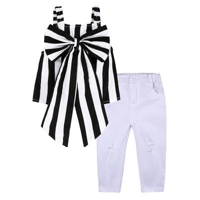 China 2023 Summer Breathable Stripe Halter Top Ripped Two Piece Pants Kids New Baby Suits Baby Overall for sale