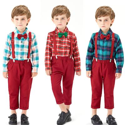 China Good Quality Anti-wrinkle Children's Long Sleeve Lapel Shoulder Straps Overalls Soft Two-piece Comfy Boys Clothes Sets for sale