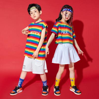 China Fashion Rainbow Breathable Hip Hop Boys Clothes Summer Set Girls Clothes Suit for sale