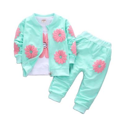 China High Quality Anti-wrinkle Children's Clothing Girls Spring and Autumn Pants Set Casual Long Sleeved Coat Three Piece Children's Clothing Set for sale