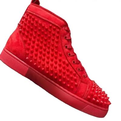 China New Design Brand Men Party Rivet Red Sole Sneakers Set Auger Shoes Real Leather Upper Red Lower Luxury Designer Black LEVERY LEAVES for sale