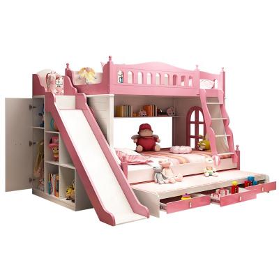 China Children Wooden Bunk Bed 2019 Modern Cartoon Pink New Bedroom Furniture Sepa Functional Solid Wood For Children for sale