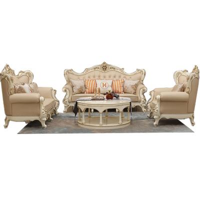 China Carved 2020 Luxury French Baroque Living Room Sets / Royal Palace Antique 3 Seater Classic European Style Leather Sofa for sale