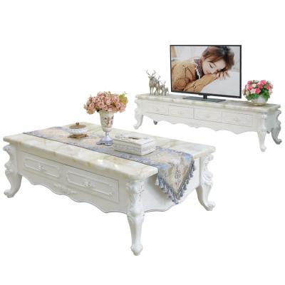 China European Style Coffee Table Home Furniture White Wood Carving Top Royal Classic Marble Teatable Set From China Eco-friendly Suppliers for sale