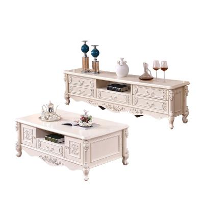 China China European Style Marble Coffee Table Home Furniture White Wood Carving Top Royal Classic Marble Table Set Suppliers for sale