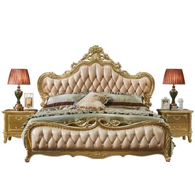 China Modern European Solid Wood Classic Single Leather Bed French Bed Bedroom Furniture Hand-carved French Fashion Carved Flower Bed Double Bed With Hot Selling for sale