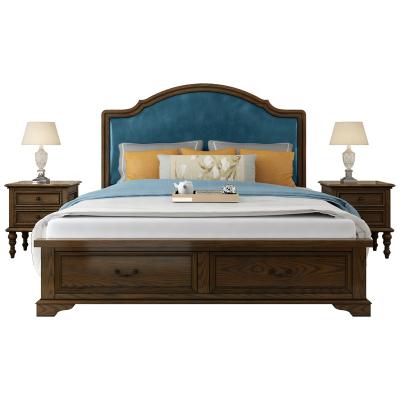 China Factory Eco-friendly Cheap Eco-friendly American Style Bed Home Furniture High Bed Headboard Frame Home Furniture Solid Wood Double Bed for sale