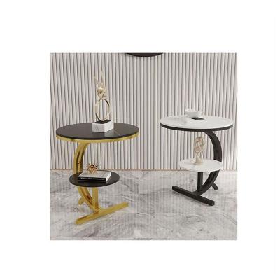 China Modern High Quality Hand - Woven Retro Marble Coffee Table Furniture Marble Coffee Table White And Gold for sale