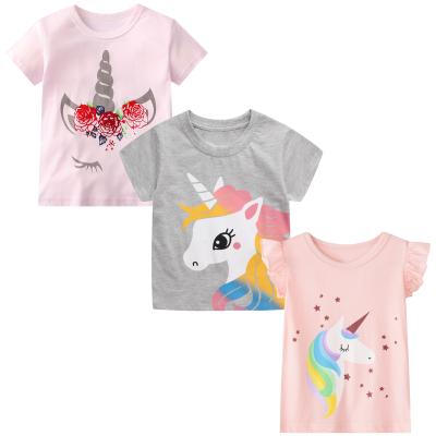 China Fashion Toddler Summer Short Sleeve Cartoon Unicorn Printed Clothing Toddler Girls Anti-Shrink Wholesale T-shirt for sale